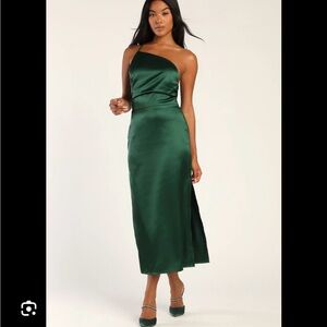 New Lulus Green Satin Midi Dress